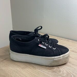 Superga Black Canvas Platform Shoes